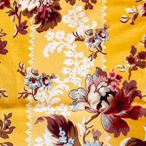 Vtg Moda Fabric Cotton Yellow French Country Roses Faux Lace 2.5 Yards Chintz
